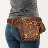 Vintage Floral Waist Bag – Women's Adjustable Faux Leather Belt Bag, Convertible Crossbody Purse with Zipper & Snap Closure (Coffee, Black, Dark Brown)