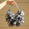 Women's White 3D Floral Clutch with Metal Chain – Elegant Party Handbag for Weddings & Evening Wear