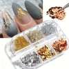 3D Holographic Nail Foil Flakes Laser Metallic Glitter for Acrylic Nails — 6-Grid Multicolor Nail Art Flakes