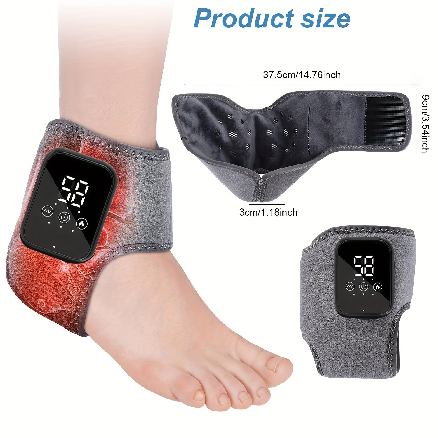 Wireless Heated Foot & Ankle Massager — 3 Vibration & 3 Heat Modes, USB Rechargeable, LCD Display, Portable