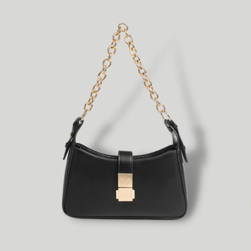 Women's Split Leather Underarm Baguette Bag — Minimalist Crescent Shoulder Crossbody with Zip Closure & Adjustable Strap