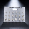 9-Pair Classic Square Stud Earrings Set – Alloy Artificial Crystal Studs for Women, Everyday & Valentine's Gift