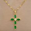 Luxury Cross Pendant Necklace for Women with Pink, Green & Clear Crystal Accents, Stainless Steel Chain and Copper Base, Elegant Birthday and Valentine Gift