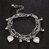 Double-Layer Heart Punk Bracelet for Women, Silver-Tone Alloy