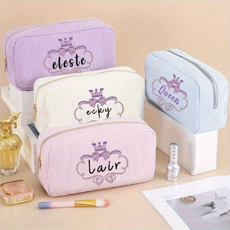 Personalized Embroidered Flower Basket Makeup Bag – Custom Name Travel Cosmetic Pouch, Bridesmaid & Valentine's Gift