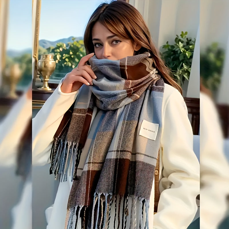 Women's Plaid Winter Scarf - Korean-Style Premium Shawl Wrap, Windproof Unisex Neck Warmer