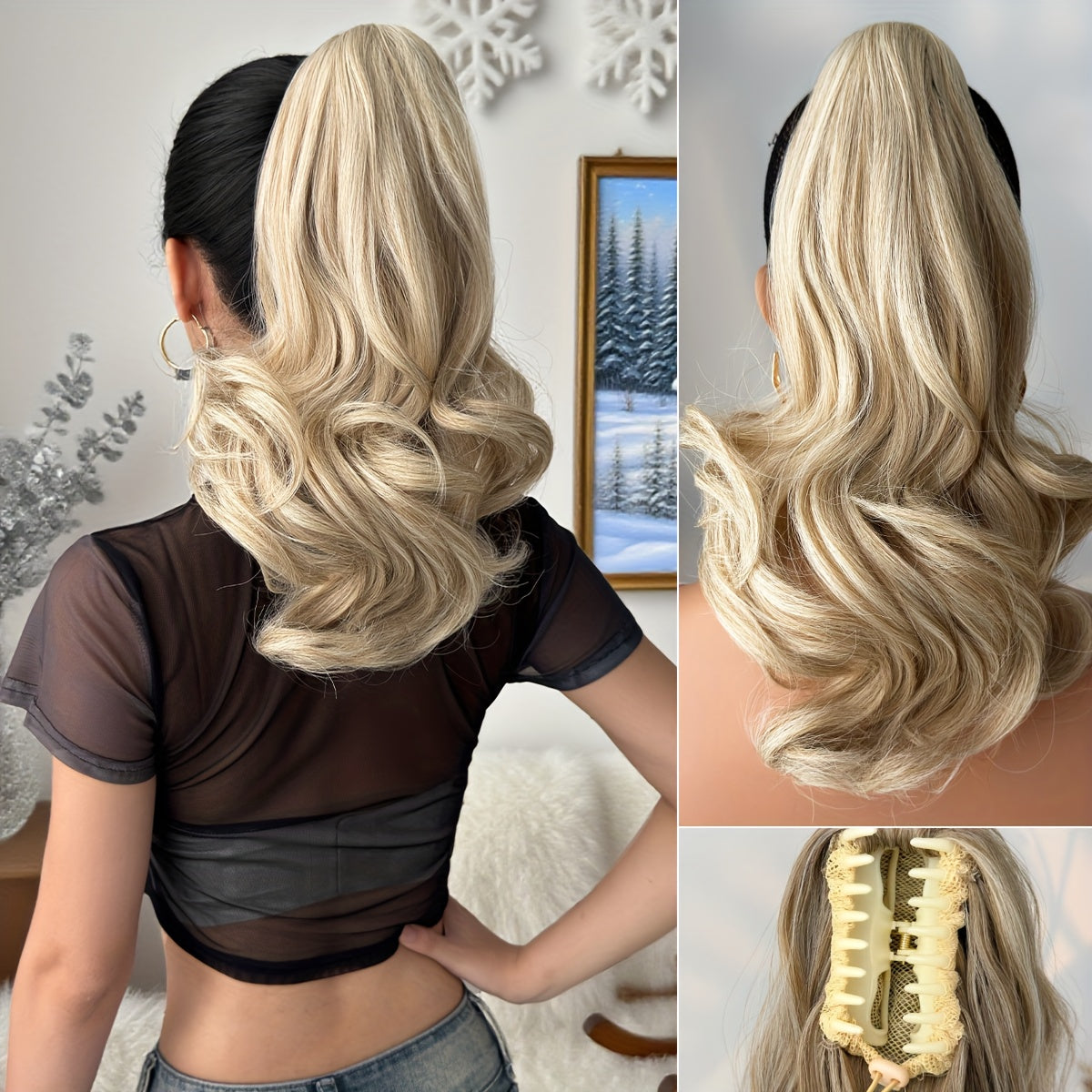 YUSULAXI 16 in (40 cm) Deep Wave Clip-In Ponytail Extension - Heat-Resistant Synthetic Hairpiece in Natural Brown, Black, Dark Brown, Red, Burgundy, Golden Ombre