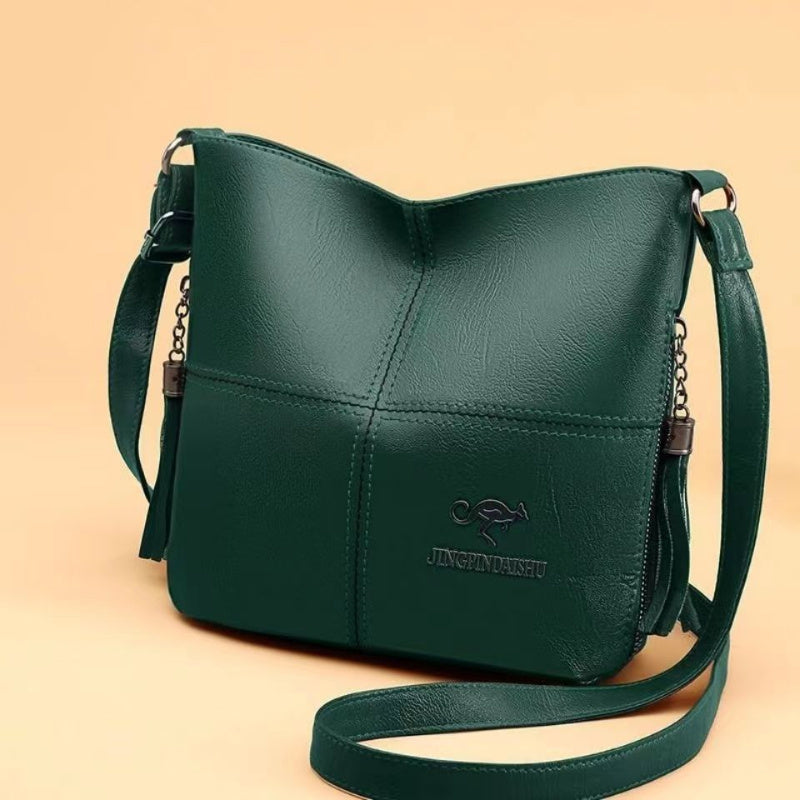 Vegan Leather Bucket Bag – Stitched Crossbody Shoulder Purse for Women