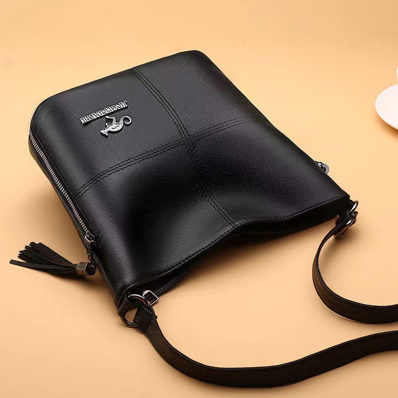 Vegan Leather Bucket Bag – Stitched Crossbody Shoulder Purse for Women