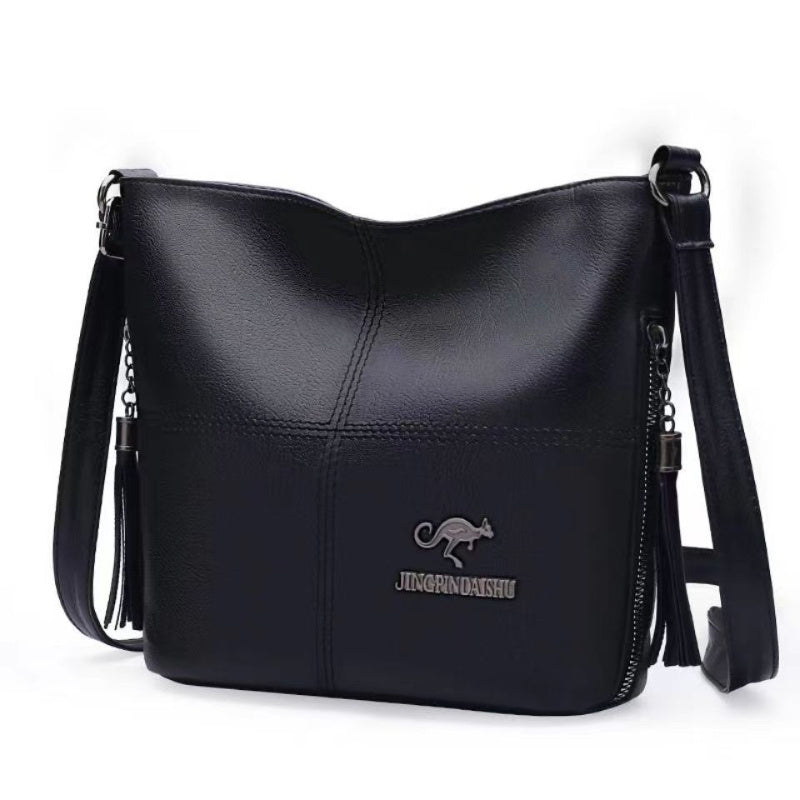 Vegan Leather Bucket Bag – Stitched Crossbody Shoulder Purse for Women