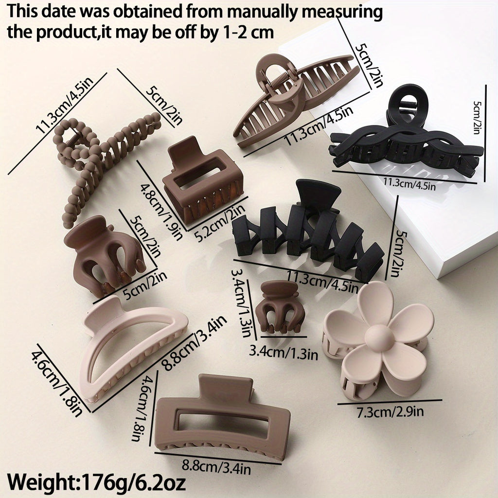 10-Piece Large Matte Claw Hair Clip Set for Thick Hair - Strong Non-Slip Grip, Autumn/Winter Holiday Accessories