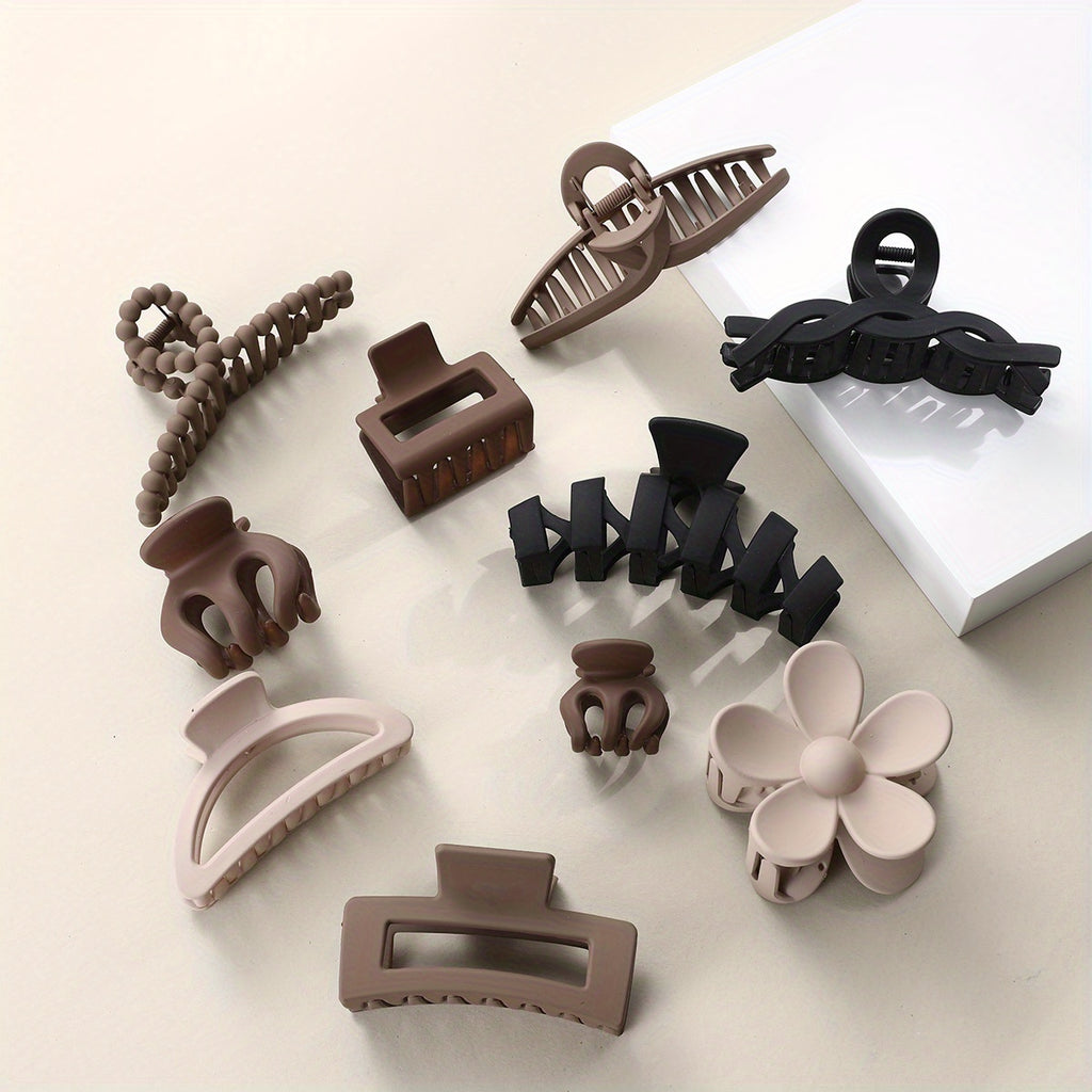 10-Piece Large Matte Claw Hair Clip Set for Thick Hair - Strong Non-Slip Grip, Autumn/Winter Holiday Accessories