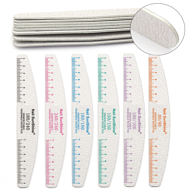 10-Pack Half-Moon Nail Files & Buffers – 80/100/150/180/240 Grit – Birch Wood Sandpaper for Manicure & Pedicure