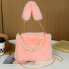 Faux Fur Mini Handbag with Chain Strap - Synthetic Square Zipper Purse for Women