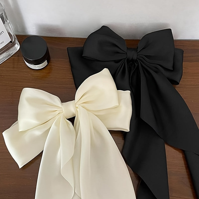 2-Pack Velour Ribbon Bow Hair Clips for Women and Girls - Elegant Solid Color Bowknot Hairpins
