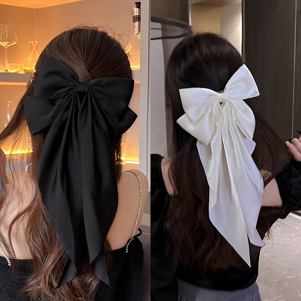 2-Pack Velour Ribbon Bow Hair Clips for Women and Girls - Elegant Solid Color Bowknot Hairpins