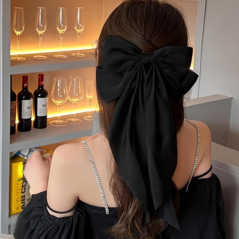 2-Pack Velour Ribbon Bow Hair Clips for Women and Girls - Elegant Solid Color Bowknot Hairpins