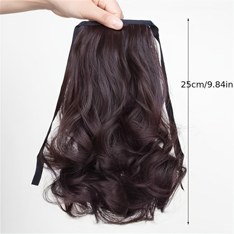 Curly Wavy Ponytail Extension with Ribbon Ties - Synthetic Wraparound Ponytail for Women, Elegant Everyday & Holiday Hair Accessory