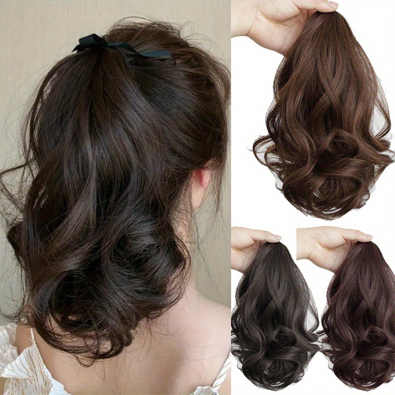 Curly Wavy Ponytail Extension with Ribbon Ties - Synthetic Wraparound Ponytail for Women, Elegant Everyday & Holiday Hair Accessory