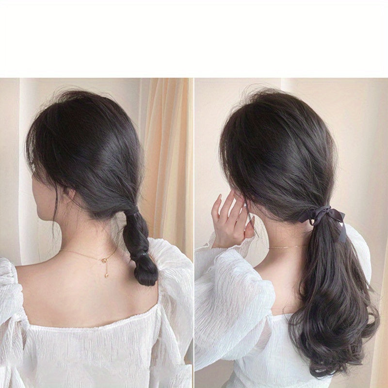 Curly Wavy Ponytail Extension with Ribbon Ties - Synthetic Wraparound Ponytail for Women, Elegant Everyday & Holiday Hair Accessory