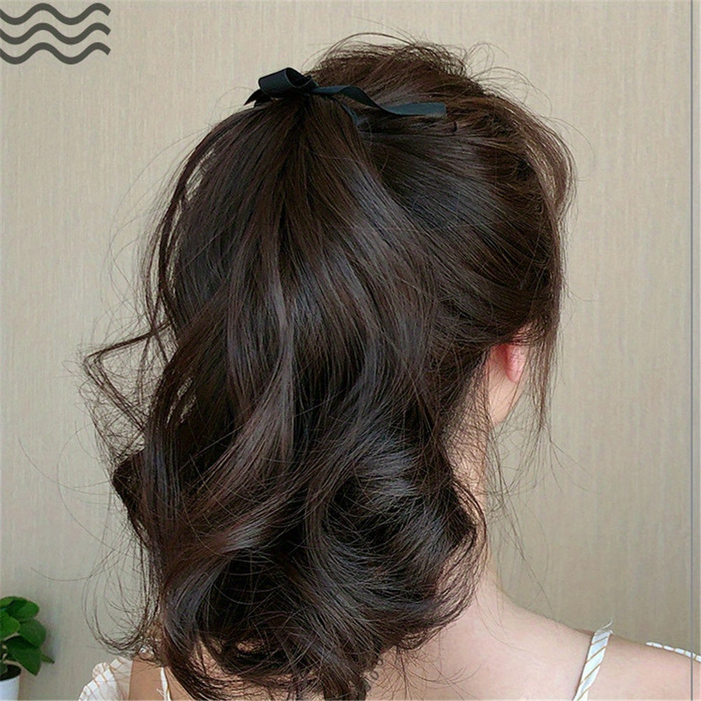 Curly Wavy Ponytail Extension with Ribbon Ties - Synthetic Wraparound Ponytail for Women, Elegant Everyday & Holiday Hair Accessory