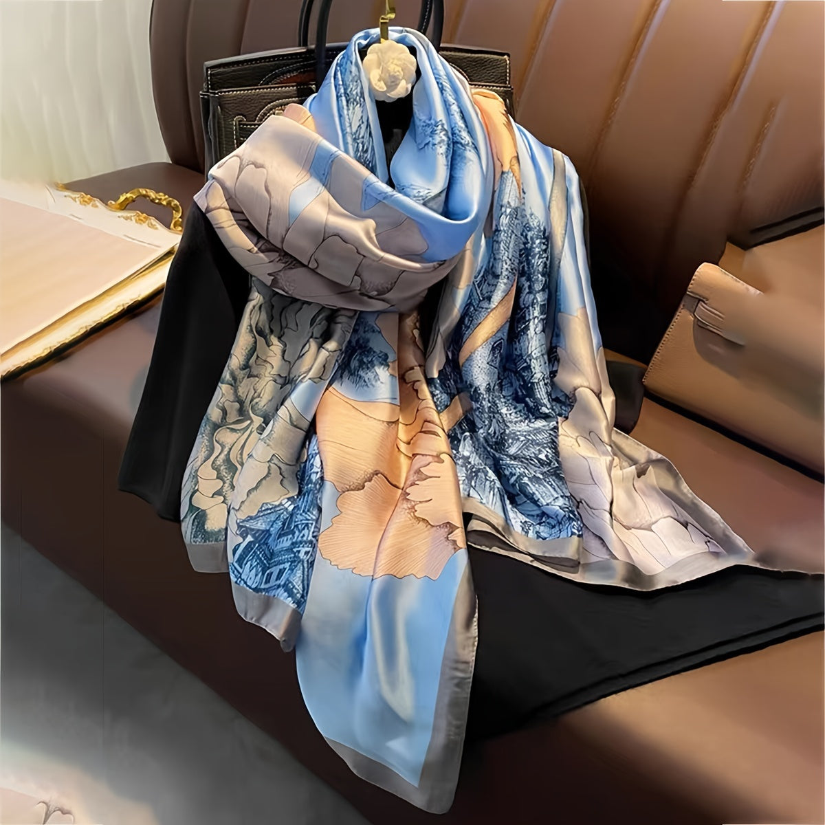Elegant Landscape Print Scarf Shawl 35.4 in × 70.9 in (90 × 180 cm) Windproof Versatile Wrap for Women Hijab