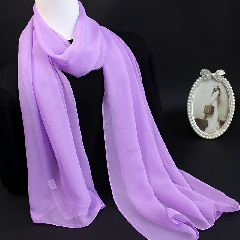 Lightweight Chiffon Scarf for Women, Sheer Black & Gray Gradient Shawl, Breathable Sun-Protective Beach Cover-Up, Jacquard Texture