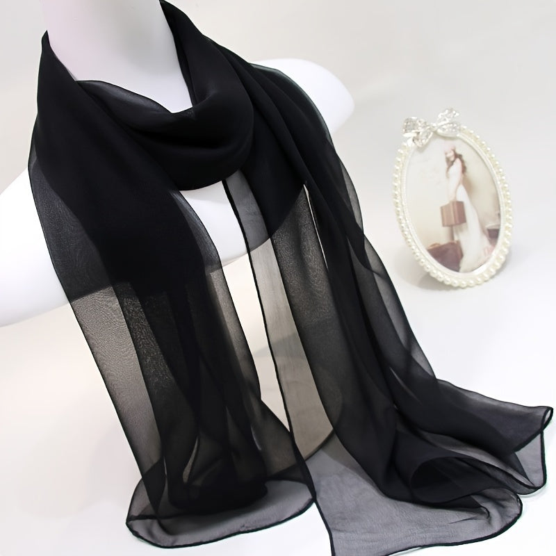Lightweight Chiffon Scarf for Women, Sheer Black & Gray Gradient Shawl, Breathable Sun-Protective Beach Cover-Up, Jacquard Texture
