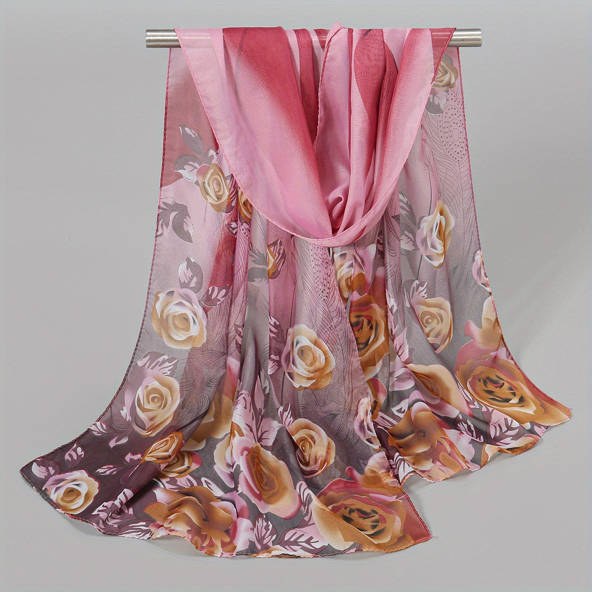 Women's Lightweight Chiffon Floral Scarf - Vintage Colorful Flower Shawl Warm Winter Wrap
