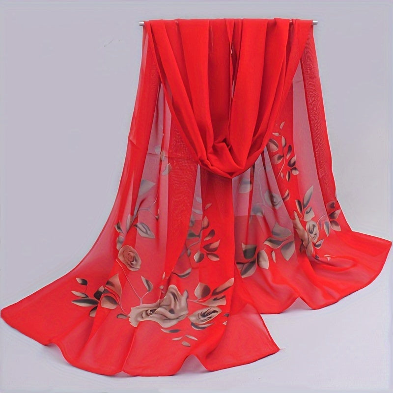 Large Floral Chiffon Scarf - Lightweight Windproof Beach & Casual Wrap, 59.1 x 19.7 in (150 x 50 cm)