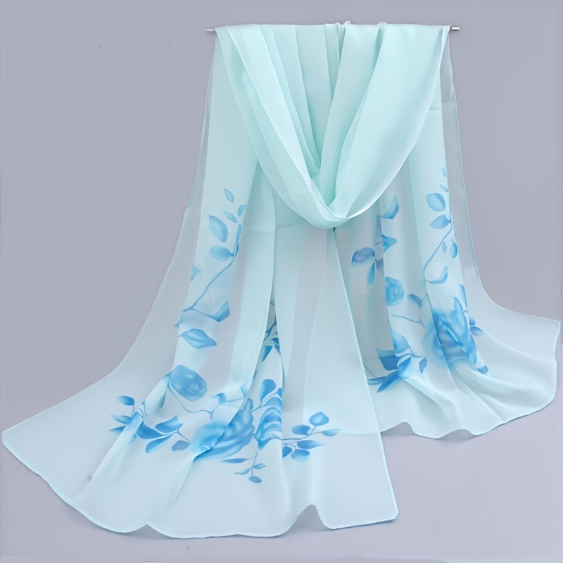 Large Floral Chiffon Scarf - Lightweight Windproof Beach & Casual Wrap, 59.1 x 19.7 in (150 x 50 cm)