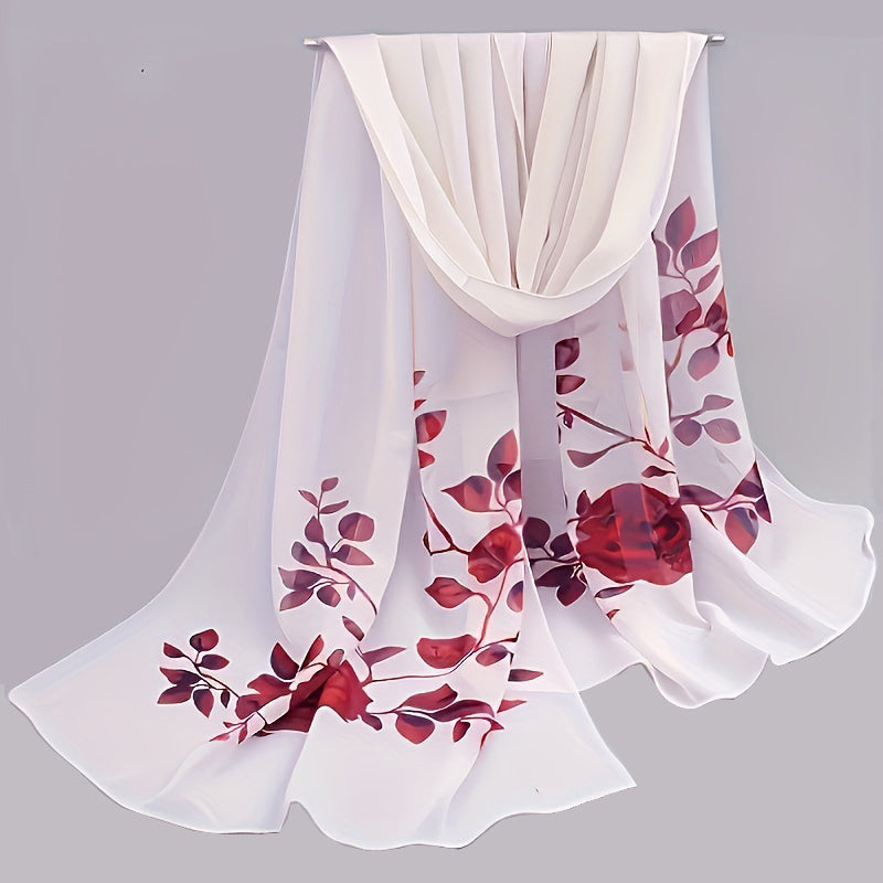 Large Floral Chiffon Scarf - Lightweight Windproof Beach & Casual Wrap, 59.1 x 19.7 in (150 x 50 cm)