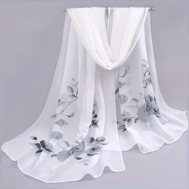 Large Floral Chiffon Scarf - Lightweight Windproof Beach & Casual Wrap, 59.1 x 19.7 in (150 x 50 cm)