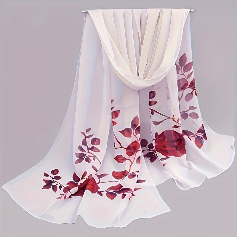Large Floral Chiffon Scarf - Lightweight Windproof Beach & Casual Wrap, 59.1 x 19.7 in (150 x 50 cm)