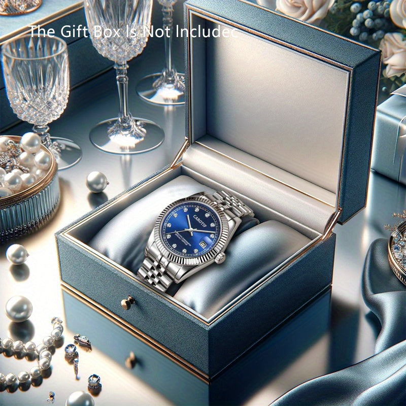 Elegant Blue Steel Automatic Mechanical Watch for Women – Round Alloy Case Vintage Wristwatch