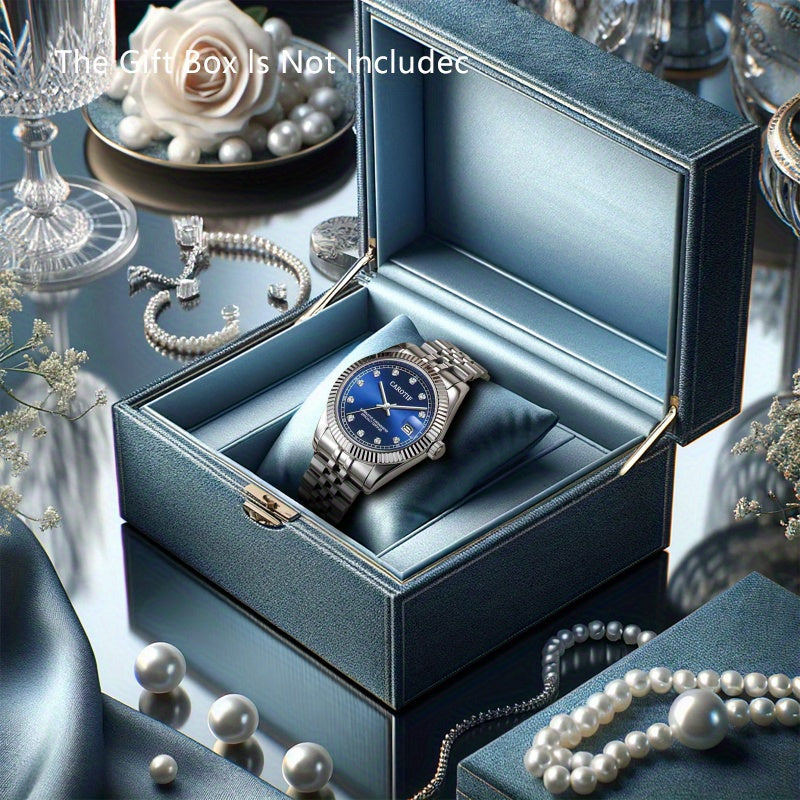 Elegant Blue Steel Automatic Mechanical Watch for Women – Round Alloy Case Vintage Wristwatch