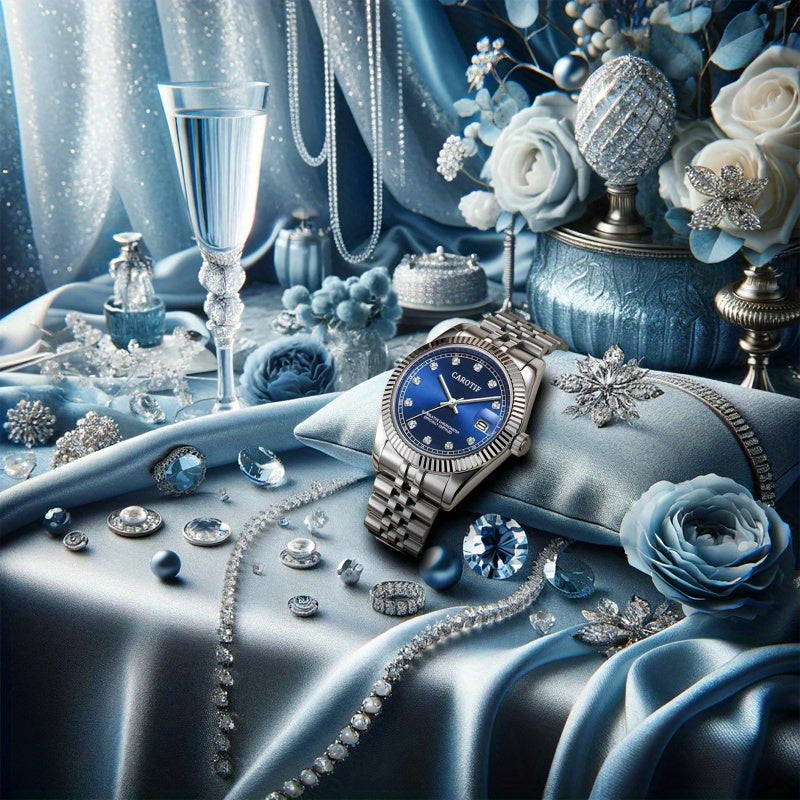 Elegant Blue Steel Automatic Mechanical Watch for Women – Round Alloy Case Vintage Wristwatch