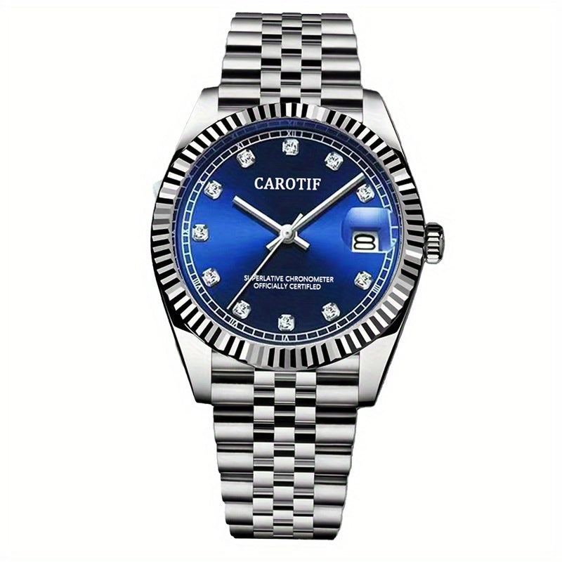 Elegant Blue Steel Automatic Mechanical Watch for Women – Round Alloy Case Vintage Wristwatch