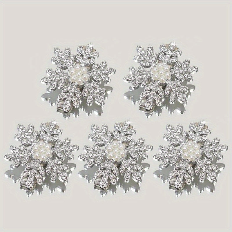 2 or 5-Piece Rhinestone Snowflake Pearl Hair Clips – Winter Christmas Side Barrettes for Women & Teens