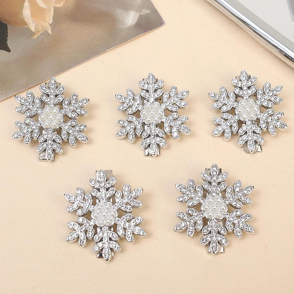 2 or 5-Piece Rhinestone Snowflake Pearl Hair Clips – Winter Christmas Side Barrettes for Women & Teens