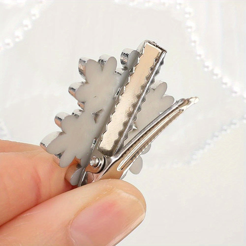 2 or 5-Piece Rhinestone Snowflake Pearl Hair Clips – Winter Christmas Side Barrettes for Women & Teens