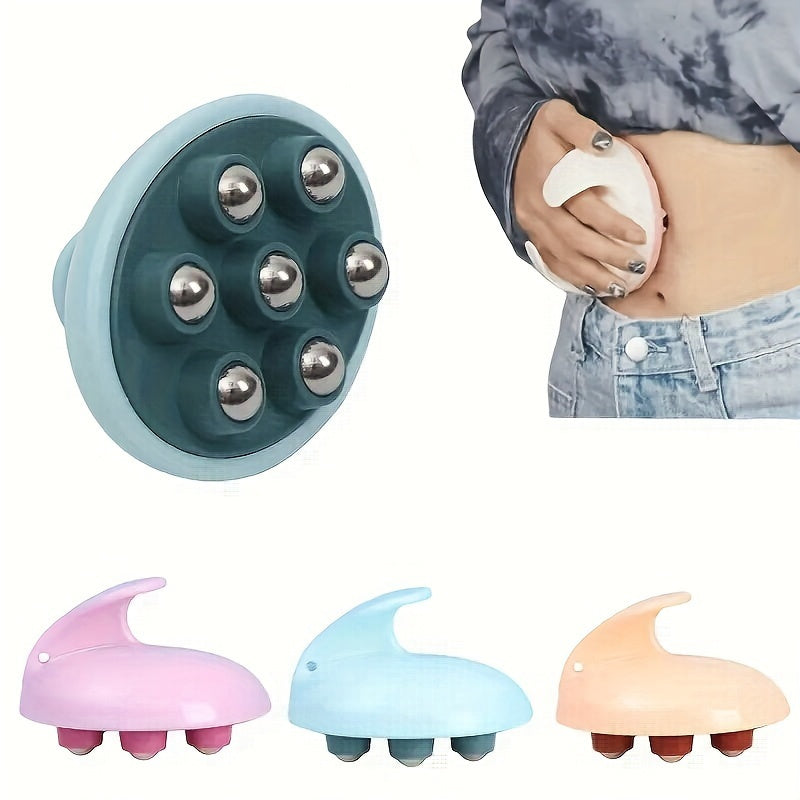 Full-Body 7-Bead Massage Roller - Manual Abdominal & Leg Massager with ABS Beads, Meridian Therapy, Pink/Beige/Peach