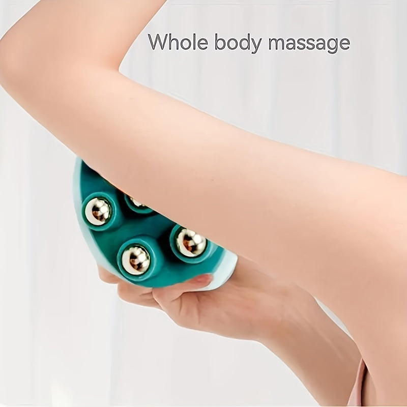 Full-Body 7-Bead Massage Roller - Manual Abdominal & Leg Massager with ABS Beads, Meridian Therapy, Pink/Beige/Peach