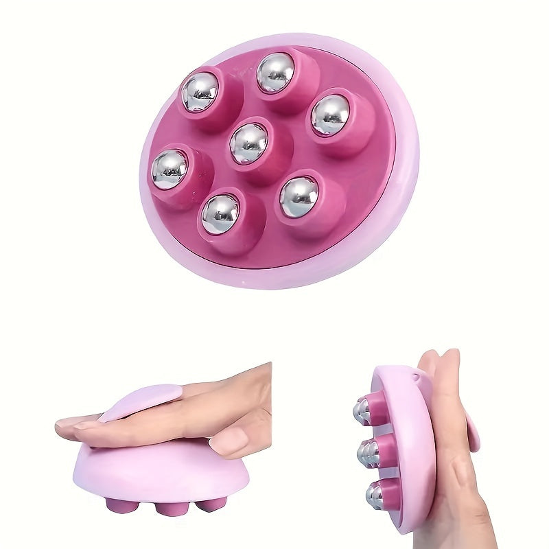 Full-Body 7-Bead Massage Roller - Manual Abdominal & Leg Massager with ABS Beads, Meridian Therapy, Pink/Beige/Peach