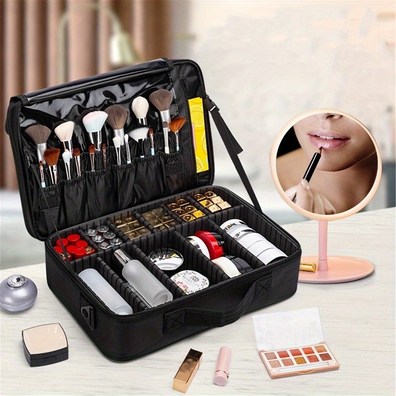 1pc Faux Leather Makeup Organizer Case with Detachable Divider - Waterproof Wear-Resistant Cosmetic Storage Box