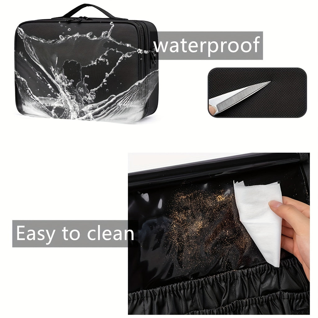 1pc Faux Leather Makeup Organizer Case with Detachable Divider - Waterproof Wear-Resistant Cosmetic Storage Box