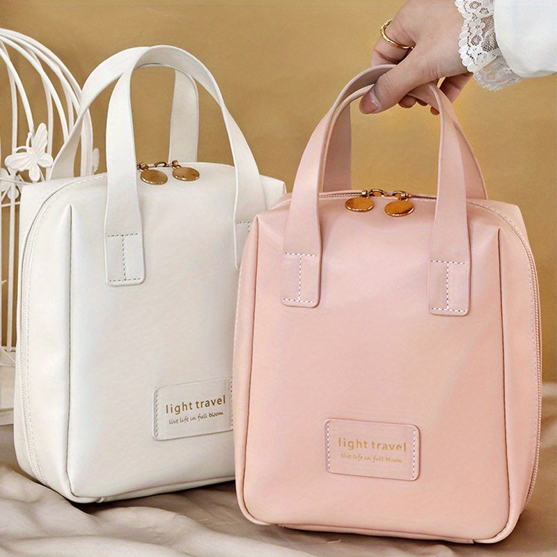 White Faux Leather Large Capacity Makeup Bag - Portable Double-Zipper Cosmetic Organizer for Travel & Home