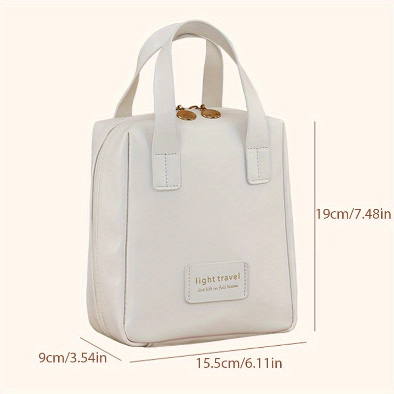 White Faux Leather Large Capacity Makeup Bag - Portable Double-Zipper Cosmetic Organizer for Travel & Home