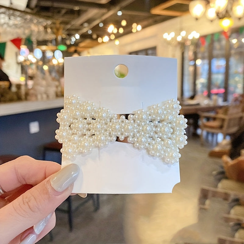 Pearl Bow Hair Clips Set – 10-Pack Korean Style Plastic Bow Barrettes with Duckbill Grips for Women