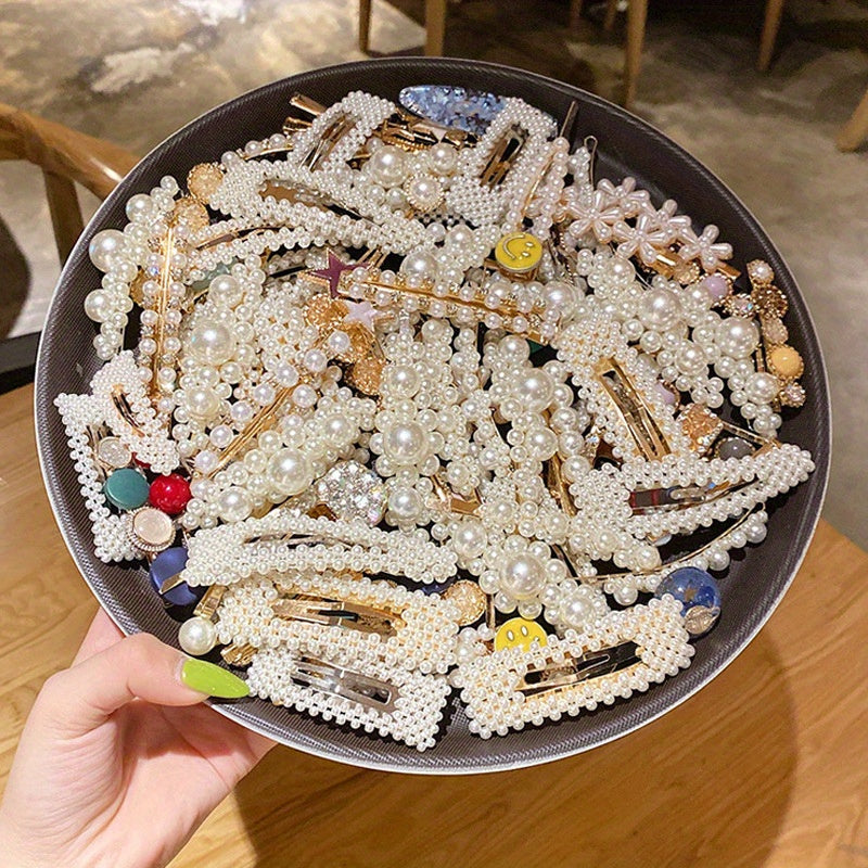 Pearl Bow Hair Clips Set – 10-Pack Korean Style Plastic Bow Barrettes with Duckbill Grips for Women